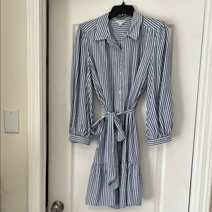 Max Studio Women's Blue & White Stripe Shirt Dress with Tie Waist, L